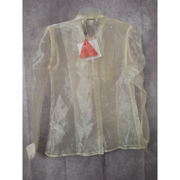 Unique 21 Pussybow Sheer Organza Blouse Sz 4 Button Up Long Sleeve Coquette - Picture 4 of 15